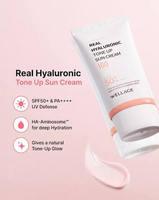 Wellage - Real Hyaluronic Tone Up Sun Cream SPF50+ PA++++ 50мл