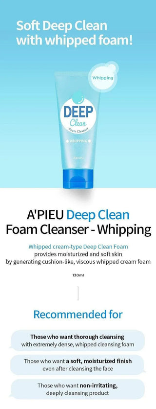 Apieu - Deep Clean Foam Cleanser Whipping 130ml - Koreabe
