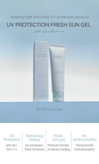 KLAVUU - UV Protection Fresh Sun Gel SPF50+ PA++++ 50ml - Koreabe