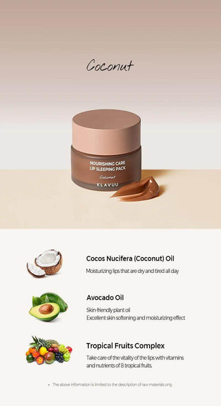 KLAVUU - Nourishing Care Lip Sleeping Pack Coconut 20g - Koreabe