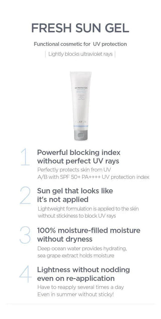 KLAVUU - UV Protection Fresh Sun Gel SPF50+ PA++++ 50ml - Koreabe