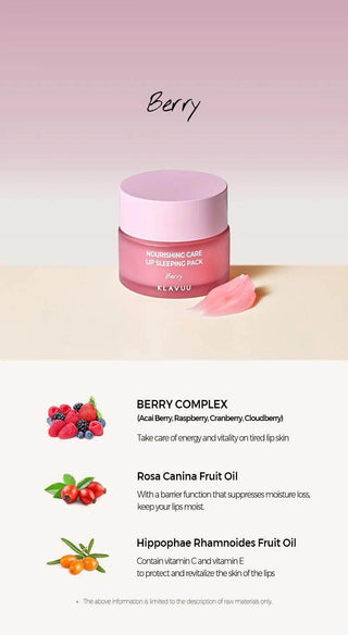 KLAVUU - Nourishing Care Lip Sleeping Pack Berry 20g - Koreabe