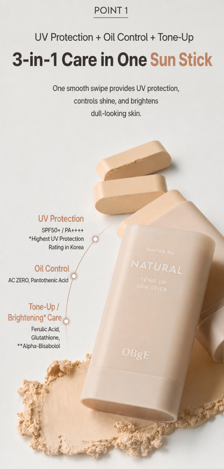 Obge - Солнцезащитный стик Natural Tone Up 18мл