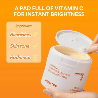 Innisfree - Vitamin C Green Tea Enzyme Brightening Pad 60ea - Koreabe